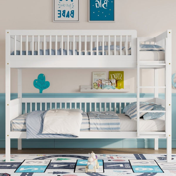English Elm Twin Over Rubberwood Bunk Bed with Pull-Out Trundle for Kids Shared Rooms White Bunk Bed Standard W504S00299