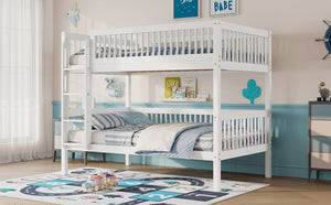 English Elm Twin Over Rubberwood Bunk Bed with Pull-Out Trundle for Kids Shared Rooms White Bunk Bed Standard W504S00299