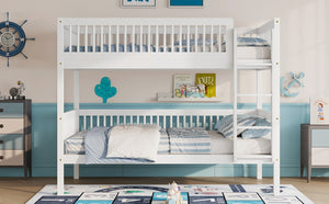 English Elm Twin Over Rubberwood Bunk Bed with Pull-Out Trundle for Kids Shared Rooms White Bunk Bed Standard W504S00299