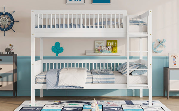 English Elm Twin Over Rubberwood Bunk Bed with Pull-Out Trundle for Kids Shared Rooms White Bunk Bed Standard W504S00299