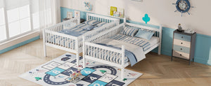 English Elm Twin Over Rubberwood Bunk Bed with Pull-Out Trundle for Kids Shared Rooms White Bunk Bed Standard W504S00299