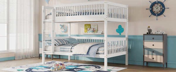 English Elm Twin Over Rubberwood Bunk Bed with Pull-Out Trundle for Kids Shared Rooms White Bunk Bed Standard W504S00299
