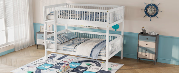 English Elm Twin Over Rubberwood Bunk Bed with Pull-Out Trundle for Kids Shared Rooms White Bunk Bed Standard W504S00299