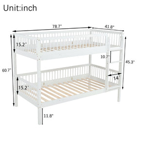 English Elm Twin Over Rubberwood Bunk Bed with Pull-Out Trundle for Kids Shared Rooms White Bunk Bed Standard W504S00299