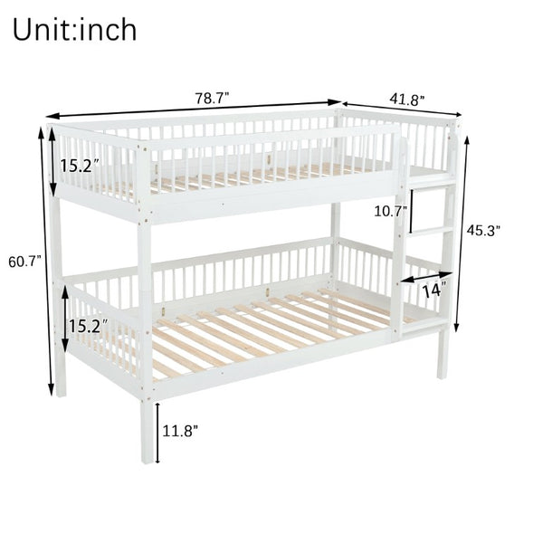 English Elm Twin Over Rubberwood Bunk Bed with Pull-Out Trundle for Kids Shared Rooms White Bunk Bed Standard W504S00299