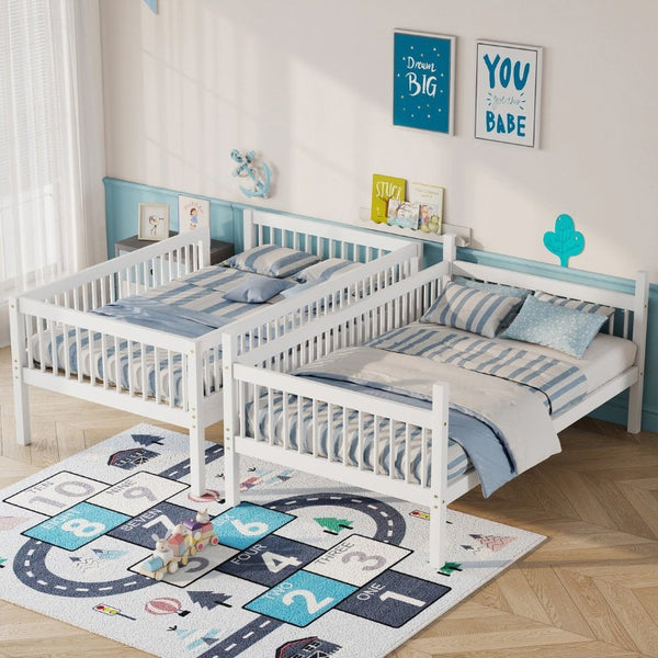 English Elm Twin Over Rubberwood Bunk Bed with Pull-Out Trundle for Kids Shared Rooms White Bunk Bed Standard W504S00299
