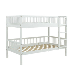 English Elm Twin Over Rubberwood Bunk Bed with Pull-Out Trundle for Kids Shared Rooms White Bunk Bed Standard W504S00299