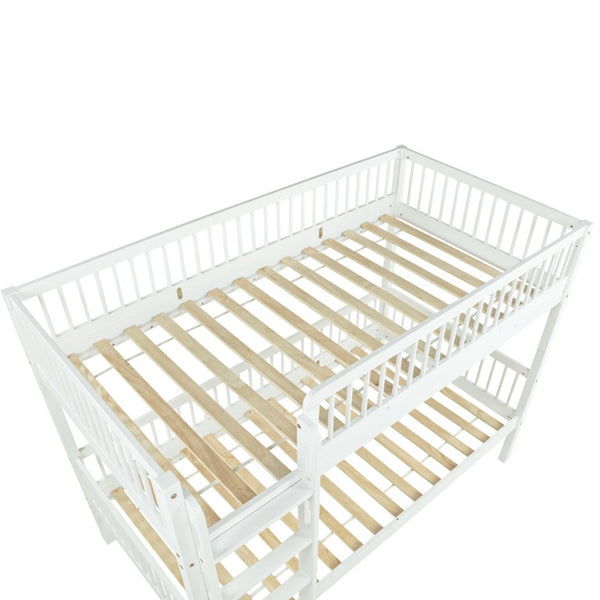 English Elm Twin Over Rubberwood Bunk Bed with Pull-Out Trundle for Kids Shared Rooms White Bunk Bed Standard W504S00299