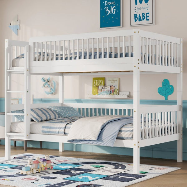 English Elm Twin Over Rubberwood Bunk Bed with Pull-Out Trundle for Kids Shared Rooms White Bunk Bed Standard W504S00299