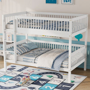English Elm Twin Over Rubberwood Bunk Bed with Pull-Out Trundle for Kids Shared Rooms White Bunk Bed Standard W504S00299