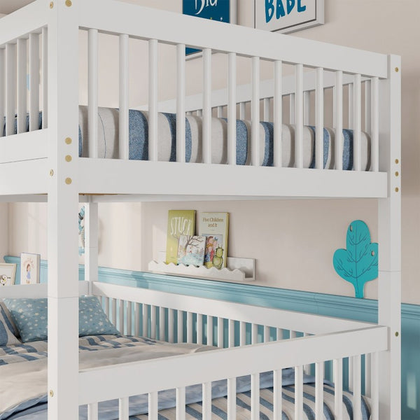 English Elm Twin Over Rubberwood Bunk Bed with Pull-Out Trundle for Kids Shared Rooms White Bunk Bed Standard W504S00299