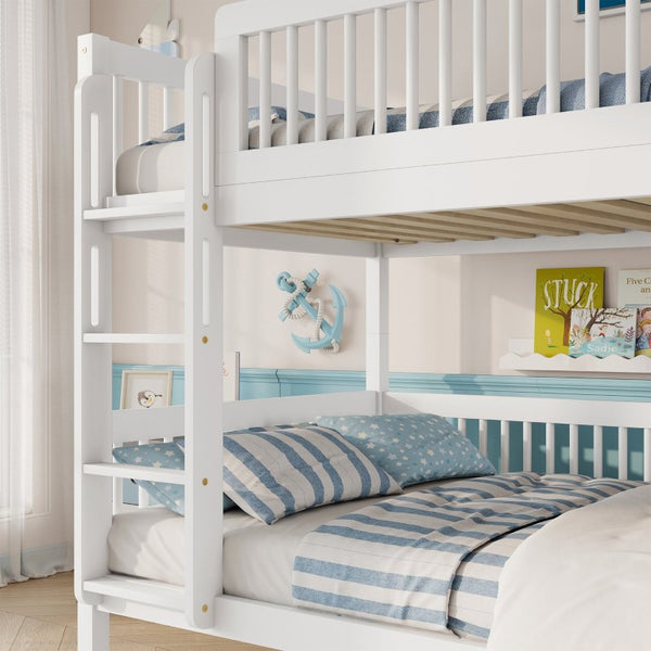 English Elm Twin Over Rubberwood Bunk Bed with Pull-Out Trundle for Kids Shared Rooms White Bunk Bed Standard W504S00299
