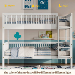 English Elm Twin Over Rubberwood Bunk Bed with Pull-Out Trundle for Kids Shared Rooms White Bunk Bed Standard W504S00299
