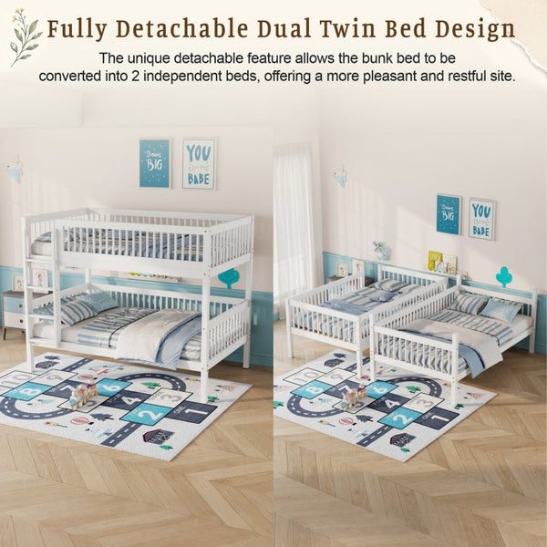 English Elm Twin Over Rubberwood Bunk Bed with Pull-Out Trundle for Kids Shared Rooms White Bunk Bed Standard W504S00299