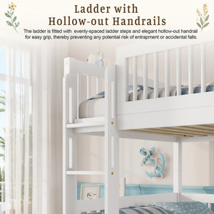 English Elm Twin Over Rubberwood Bunk Bed with Pull-Out Trundle for Kids Shared Rooms White Bunk Bed Standard W504S00299
