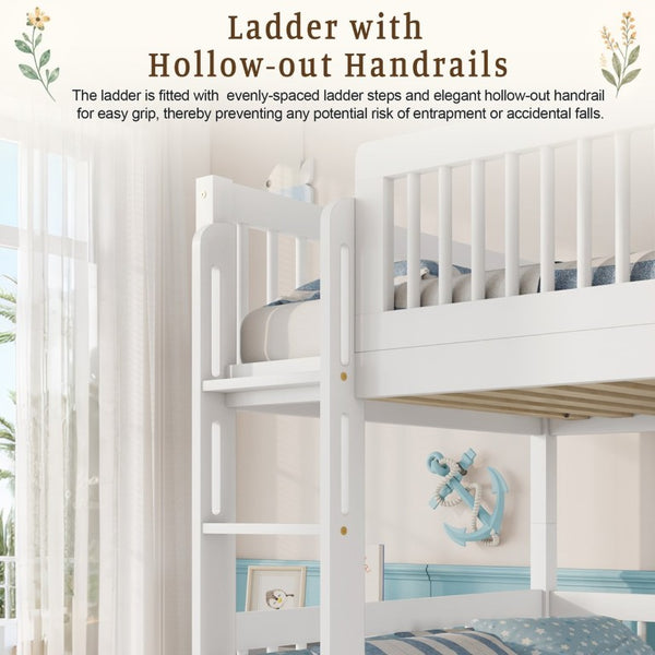 English Elm Twin Over Rubberwood Bunk Bed with Pull-Out Trundle for Kids Shared Rooms White Bunk Bed Standard W504S00299