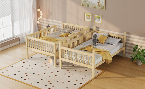 English Elm Twin Over Rubberwood Bunk Bed with Pull-Out Trundle for Kids Shared Rooms Natural Bunk Bed Standard W504S00300