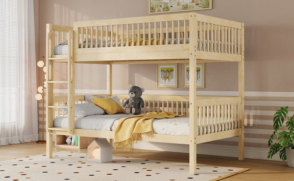English Elm Twin Over Rubberwood Bunk Bed with Pull-Out Trundle for Kids Shared Rooms Natural Bunk Bed Standard W504S00300