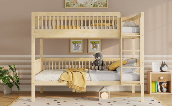 English Elm Twin Over Rubberwood Bunk Bed with Pull-Out Trundle for Kids Shared Rooms Natural Bunk Bed Standard W504S00300