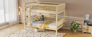 English Elm Twin Over Rubberwood Bunk Bed with Pull-Out Trundle for Kids Shared Rooms Natural Bunk Bed Standard W504S00300