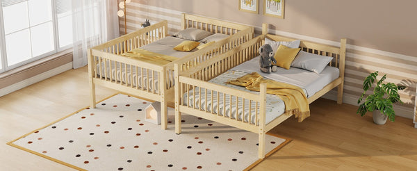 English Elm Twin Over Rubberwood Bunk Bed with Pull-Out Trundle for Kids Shared Rooms Natural Bunk Bed Standard W504S00300