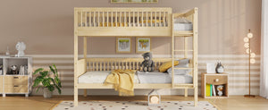 English Elm Twin Over Rubberwood Bunk Bed with Pull-Out Trundle for Kids Shared Rooms Natural Bunk Bed Standard W504S00300