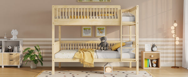 English Elm Twin Over Rubberwood Bunk Bed with Pull-Out Trundle for Kids Shared Rooms Natural Bunk Bed Standard W504S00300
