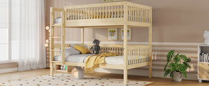 English Elm Twin Over Rubberwood Bunk Bed with Pull-Out Trundle for Kids Shared Rooms Natural Bunk Bed Standard W504S00300