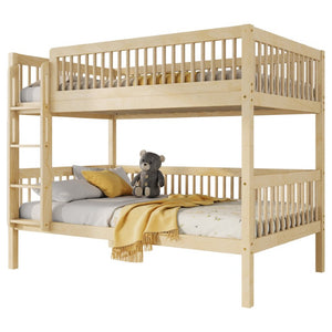 English Elm Twin Over Rubberwood Bunk Bed with Pull-Out Trundle for Kids Shared Rooms Natural Bunk Bed Standard W504S00300