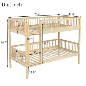 English Elm Twin Over Rubberwood Bunk Bed with Pull-Out Trundle for Kids Shared Rooms Natural Bunk Bed Standard W504S00300