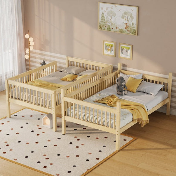 English Elm Twin Over Rubberwood Bunk Bed with Pull-Out Trundle for Kids Shared Rooms Natural Bunk Bed Standard W504S00300