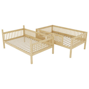 English Elm Twin Over Rubberwood Bunk Bed with Pull-Out Trundle for Kids Shared Rooms Natural Bunk Bed Standard W504S00300
