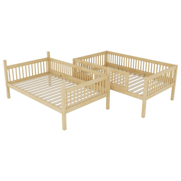 English Elm Twin Over Rubberwood Bunk Bed with Pull-Out Trundle for Kids Shared Rooms Natural Bunk Bed Standard W504S00300