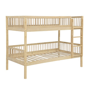 English Elm Twin Over Rubberwood Bunk Bed with Pull-Out Trundle for Kids Shared Rooms Natural Bunk Bed Standard W504S00300
