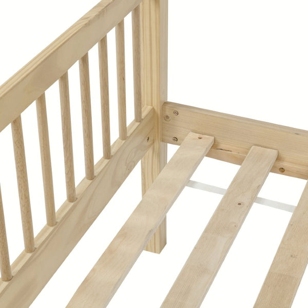 English Elm Twin Over Rubberwood Bunk Bed with Pull-Out Trundle for Kids Shared Rooms Natural Bunk Bed Standard W504S00300