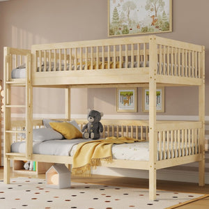 English Elm Twin Over Rubberwood Bunk Bed with Pull-Out Trundle for Kids Shared Rooms Natural Bunk Bed Standard W504S00300