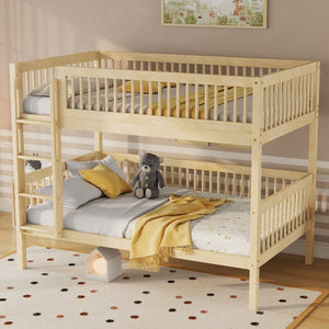 English Elm Twin Over Rubberwood Bunk Bed with Pull-Out Trundle for Kids Shared Rooms Natural Bunk Bed Standard W504S00300