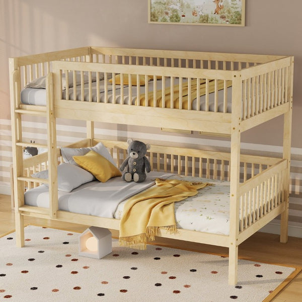 English Elm Twin Over Rubberwood Bunk Bed with Pull-Out Trundle for Kids Shared Rooms Natural Bunk Bed Standard W504S00300