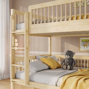 English Elm Twin Over Rubberwood Bunk Bed with Pull-Out Trundle for Kids Shared Rooms Natural Bunk Bed Standard W504S00300