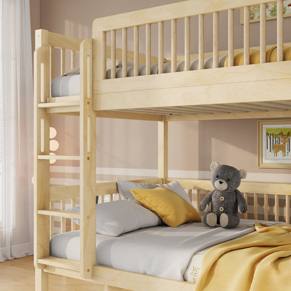 English Elm Twin Over Rubberwood Bunk Bed with Pull-Out Trundle for Kids Shared Rooms Natural Bunk Bed Standard W504S00300