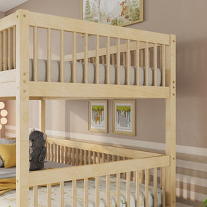 English Elm Twin Over Rubberwood Bunk Bed with Pull-Out Trundle for Kids Shared Rooms Natural Bunk Bed Standard W504S00300