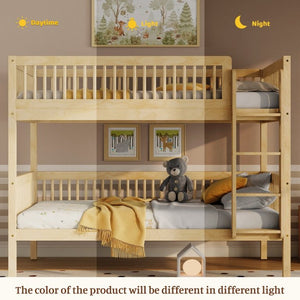 English Elm Twin Over Rubberwood Bunk Bed with Pull-Out Trundle for Kids Shared Rooms Natural Bunk Bed Standard W504S00300