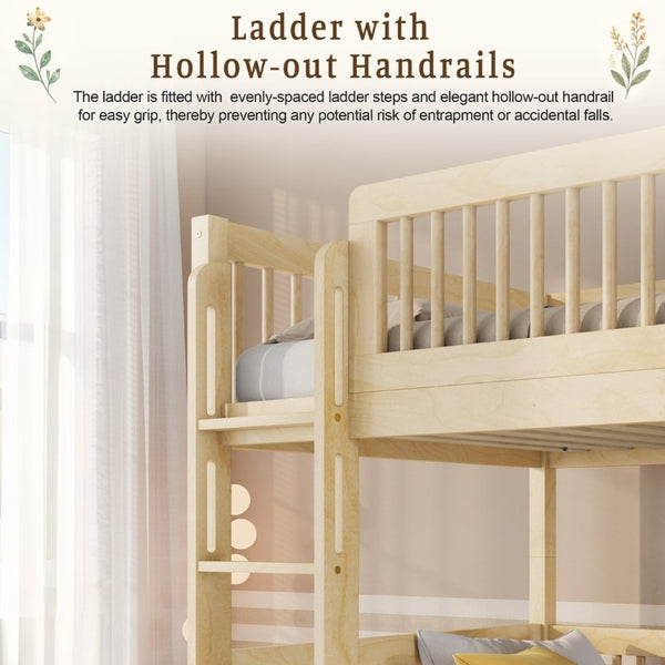 English Elm Twin Over Rubberwood Bunk Bed with Pull-Out Trundle for Kids Shared Rooms Natural Bunk Bed Standard W504S00300