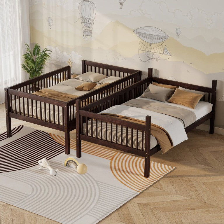 English Elm Twin Over Pine Wood Bunk Bed Convertible Rustic Kids Guest Room Sleeper Espresso 78.7 L x 43.7 W x 60.7 H W504S00301