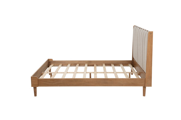 English Elm Queen Pine Wood Bed Segmented Padded Headboard Upholstered Frame for Bedroom W504S00315