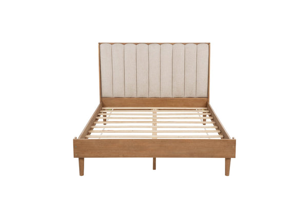 English Elm Queen Pine Wood Bed Segmented Padded Headboard Upholstered Frame for Bedroom W504S00315