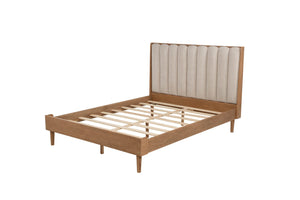 English Elm Queen Pine Wood Bed Segmented Padded Headboard Upholstered Frame for Bedroom W504S00315