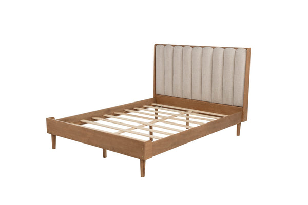English Elm Queen Pine Wood Bed Segmented Padded Headboard Upholstered Frame for Bedroom W504S00315