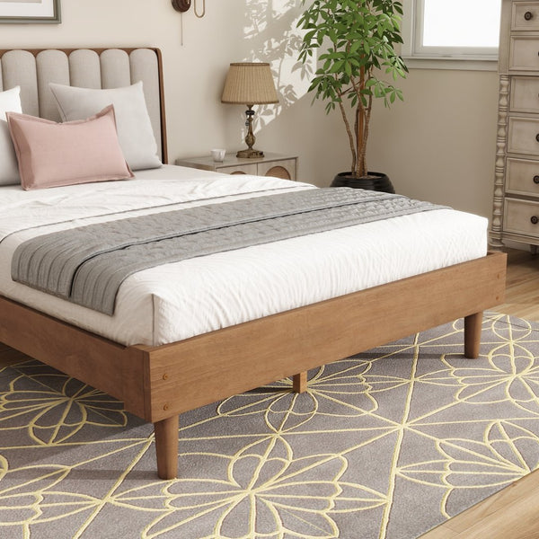 English Elm Queen Pine Wood Bed Segmented Padded Headboard Upholstered Frame for Bedroom W504S00315