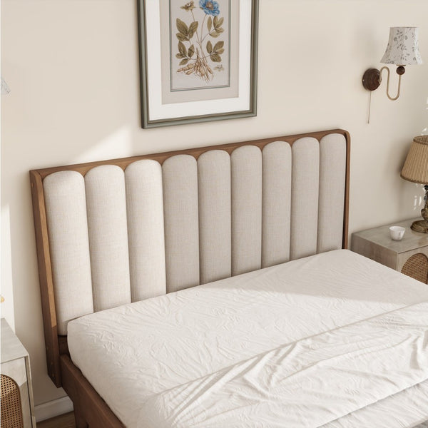 English Elm Queen Pine Wood Bed Segmented Padded Headboard Upholstered Frame for Bedroom W504S00315